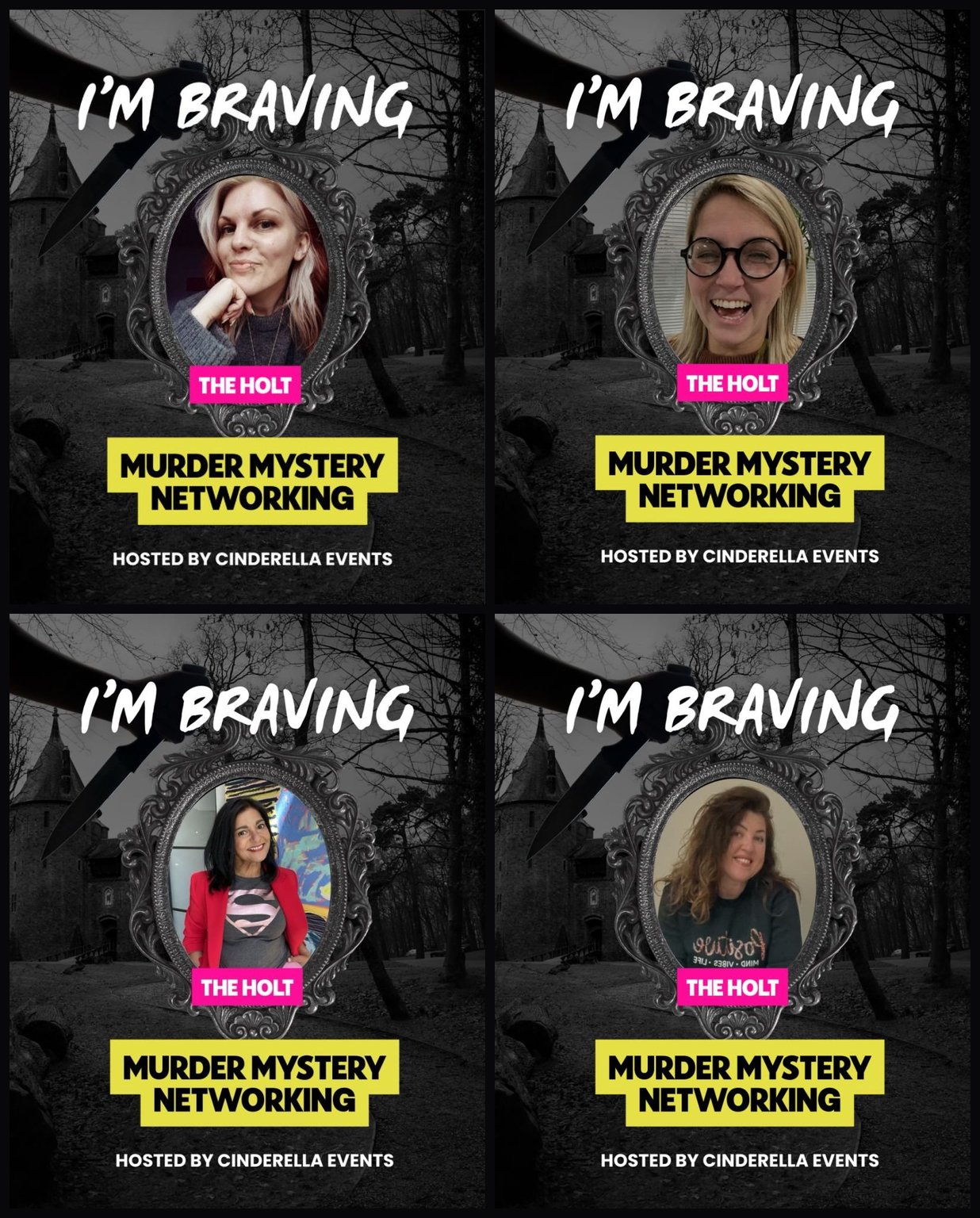 HoLT members sharing I'm Braving graphics ahead of the murder mystery event