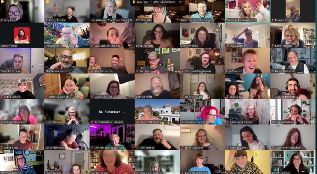 65 members of The HoLT community on Zoom during the murder mystery event